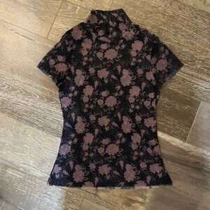 Free people mesh floral mock neck top